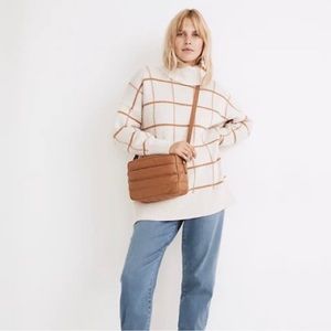 Maxwell windowpane turtleneck sweater, xxl, Natural cream with brown windowpane.